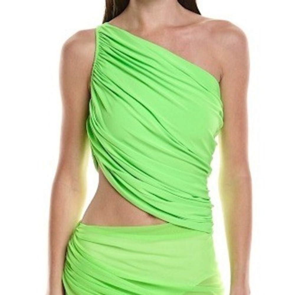 Norma Kamali Diana Bra One Shoulder Bikini Top Neon Green XS NEW Swim Resortwear
